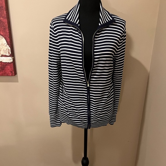 Talbots Nautical Navy & White Striped Sweater- Jacket, size L - Picture 2 of 4